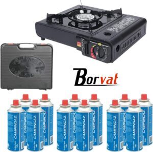 Borvat® | Draagbare Gasfornuis | Camping Kookstel | Inclusief 12 Gasflessen