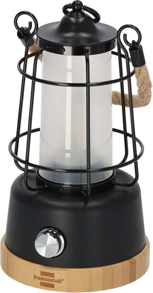 Brennenstuhl oplaadbare campinglamp met henneptouw en bamboevoet
